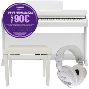 klavieres ar austiņām un krēslu