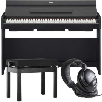 Yamaha Arius YDP melnas digitālās klavieres ar klavieru krēslu soliņu un austiņām
