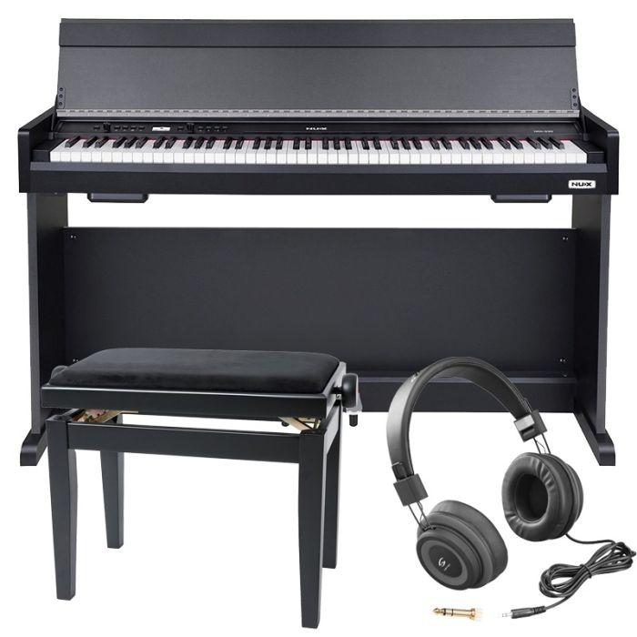 Klavieres ar krēslu un austiņām melnā krāsā Nux NCK-330