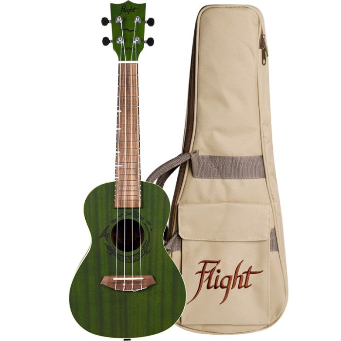 Zaļa loncerta ukulele ar somu Flight DUC-380-JADE