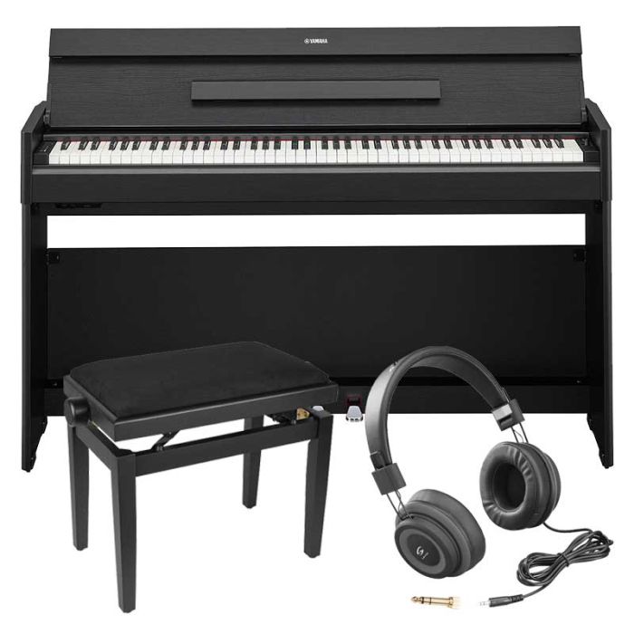 Melnas digitālās klaviers Yamaha Arius YDP-S55 B komplektā ar soliņu un austiņām