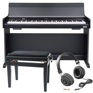 Klavieres ar krēslu un austiņām melnā krāsā Nux NCK-330